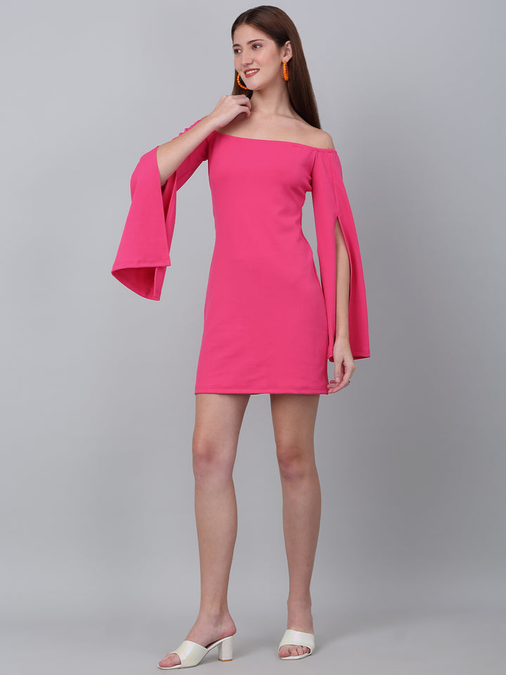 Off-Shoulder With Zip Closure Bodycon Pink Dress