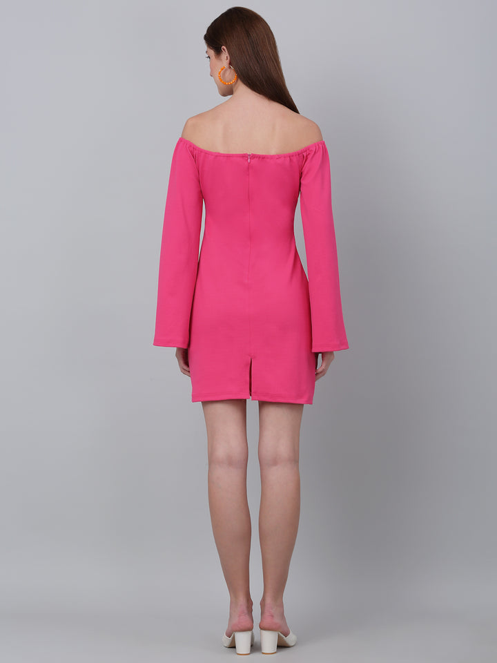 Off-Shoulder With Zip Closure Bodycon Pink Dress