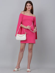 Off-Shoulder With Zip Closure Bodycon Pink Dress