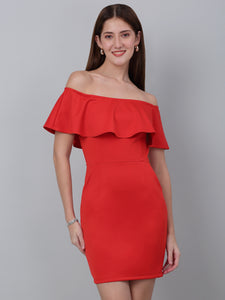 Zip Closure Off Shoulder Red Dress