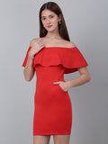 Zip Closure Off Shoulder Red Dress