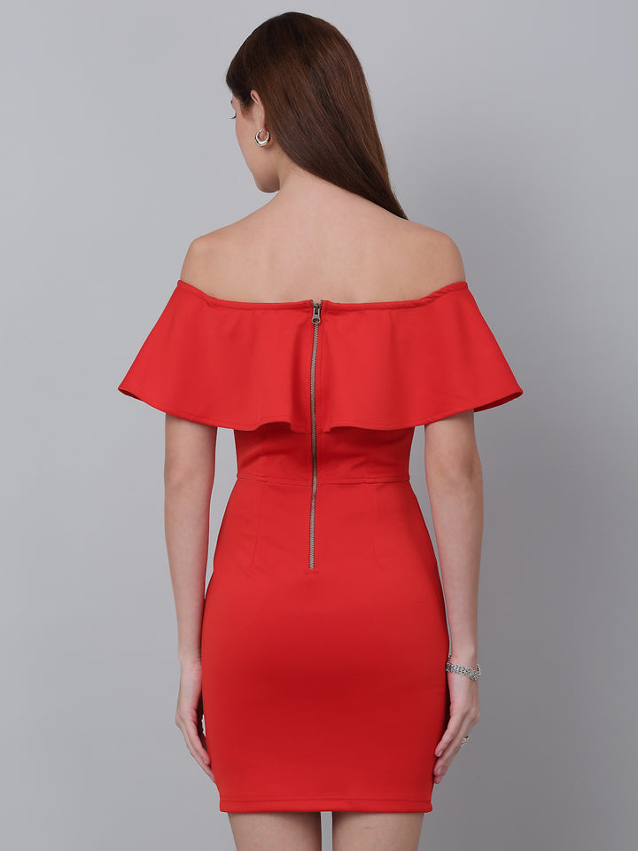 Zip Closure Off Shoulder Red Dress