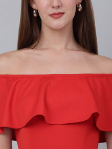 Zip Closure Off Shoulder Red Dress