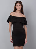 Zip Closure Off Shoulder Black Dress