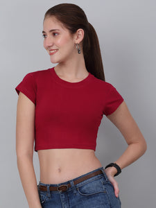 Round Neck Fitted Red Crop Top