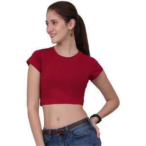 Round Neck Fitted Red Crop Top