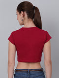 Round Neck Fitted Red Crop Top