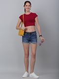 Round Neck Fitted Red Crop Top