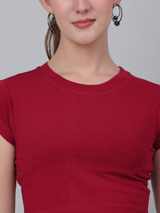 Round Neck Fitted Red Crop Top