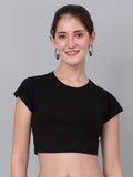 Black Round Neck Fitted Crop Top