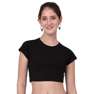 Black Round Neck Fitted Crop Top