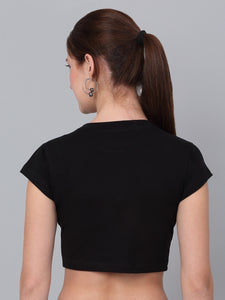 Black Round Neck Fitted Crop Top