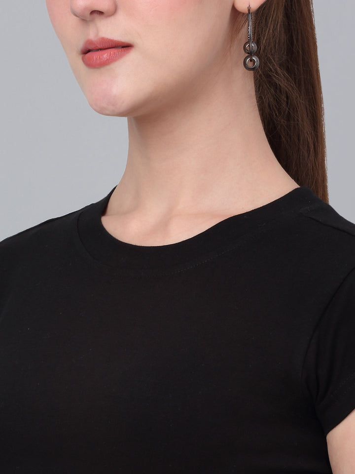 Black Round Neck Fitted Crop Top