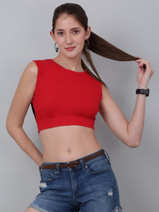 High Neck With  Back Tie Fitted Crop Top