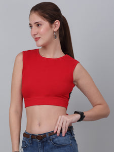 High Neck With  Back Tie Fitted Crop Top