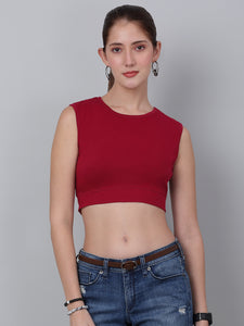 High Neck With  Back Tie Fitted Crop Top