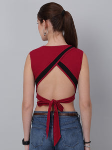 High Neck With  Back Tie Fitted Crop Top