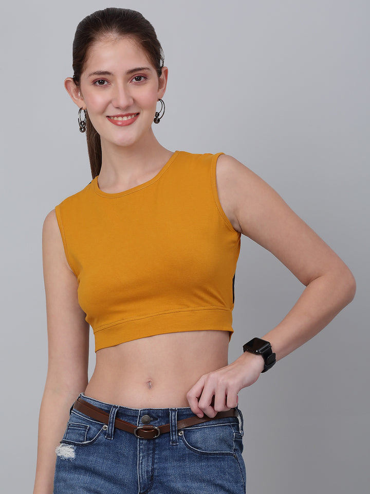 High Neck With  Back Tie Fitted Crop Top