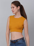 High Neck With  Back Tie Fitted Crop Top