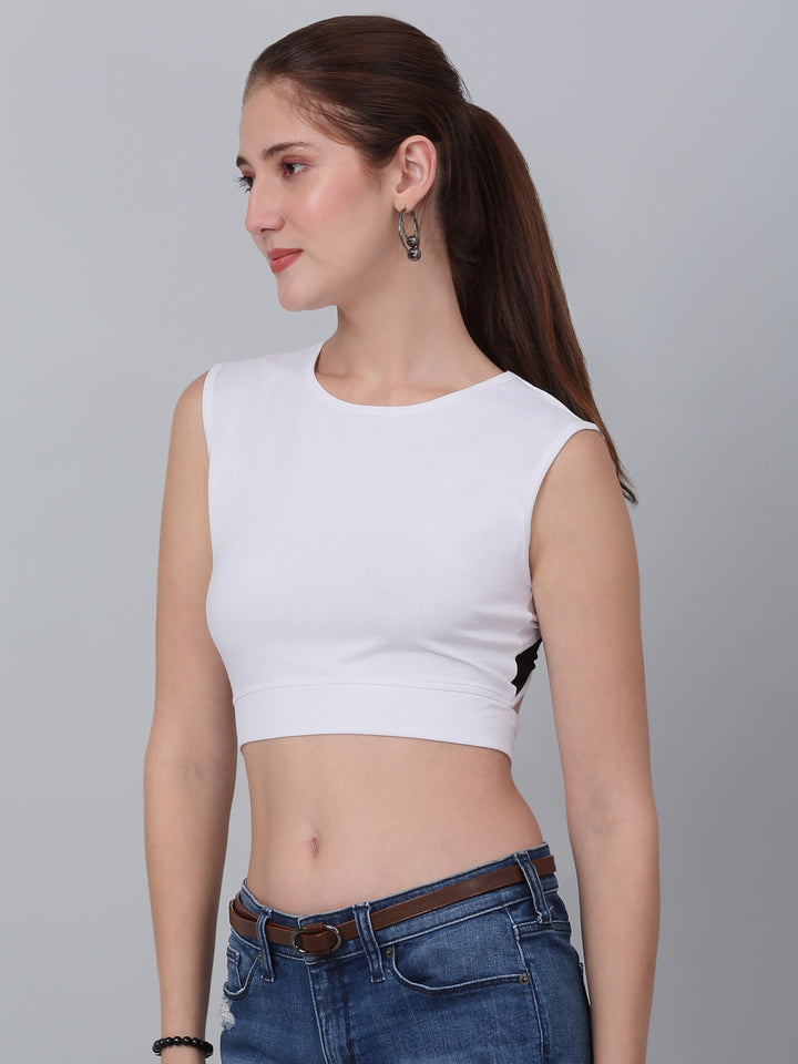 High Neck With  Back Tie Fitted Crop Top