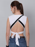 High Neck With  Back Tie Fitted Crop Top