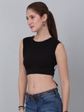 High Neck With  Back Tie Fitted Crop Top