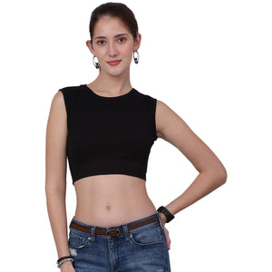 High Neck With  Back Tie Fitted Crop Top