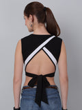 High Neck With  Back Tie Fitted Crop Top