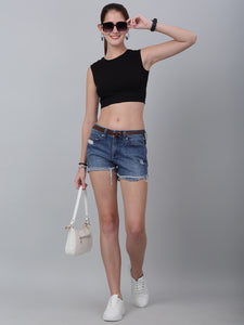 High Neck With  Back Tie Fitted Crop Top