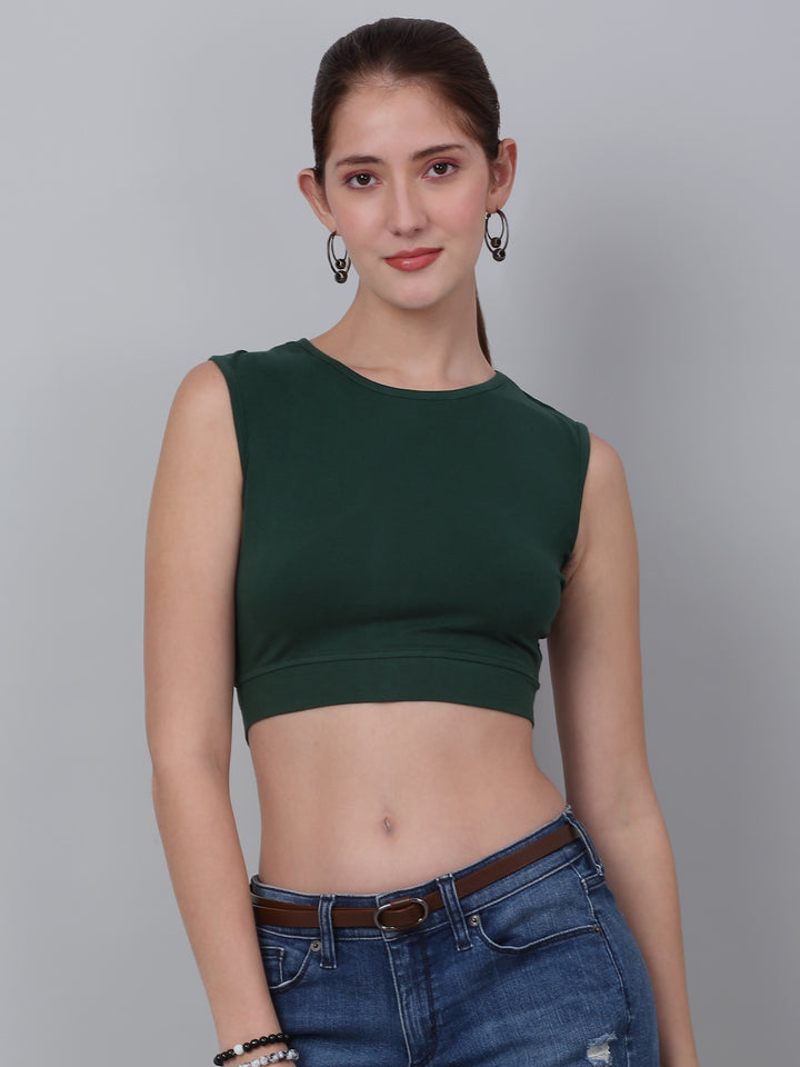 High Neck With  Back Tie Fitted Crop Top