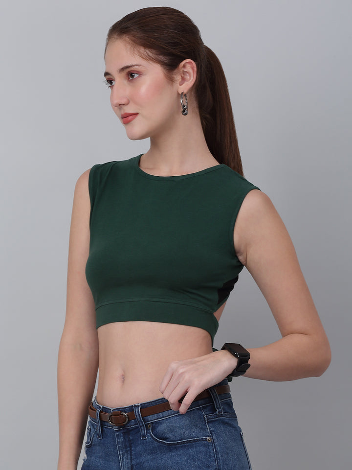 High Neck With  Back Tie Fitted Crop Top