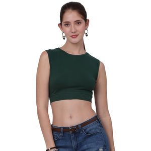 High Neck With  Back Tie Fitted Crop Top