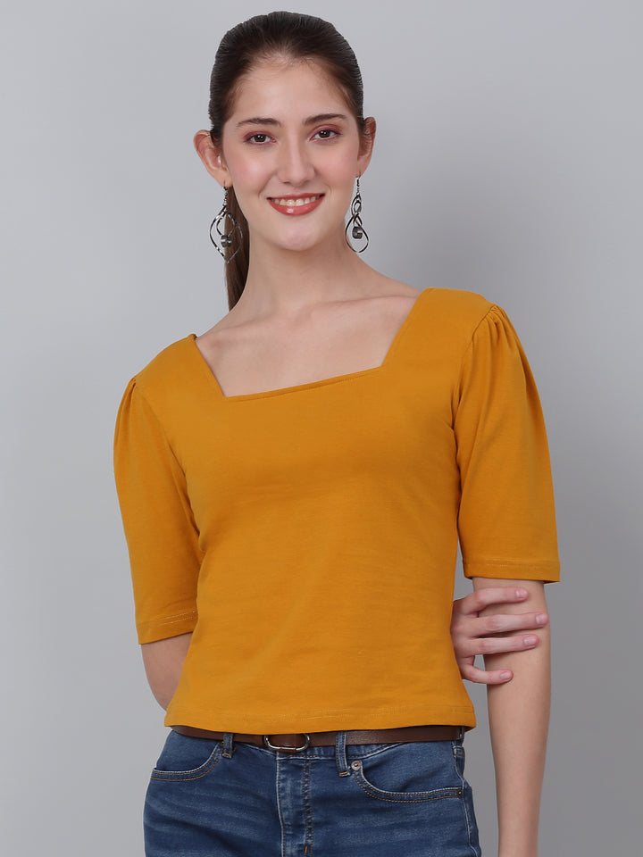 Square Neck Puffed Sleeve Crop Top