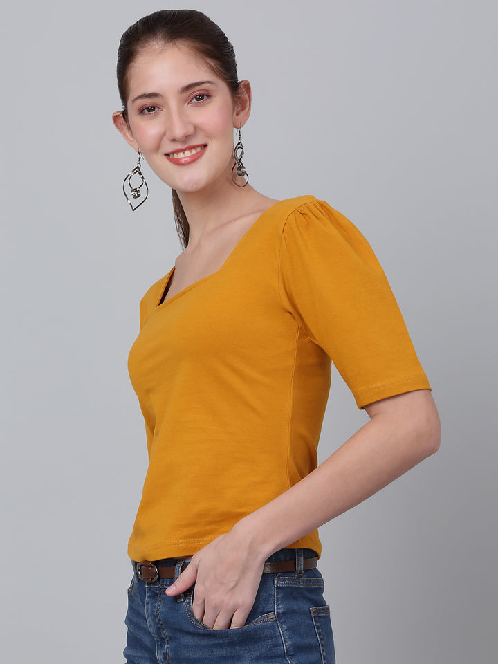 Square Neck Puffed Sleeve Crop Top