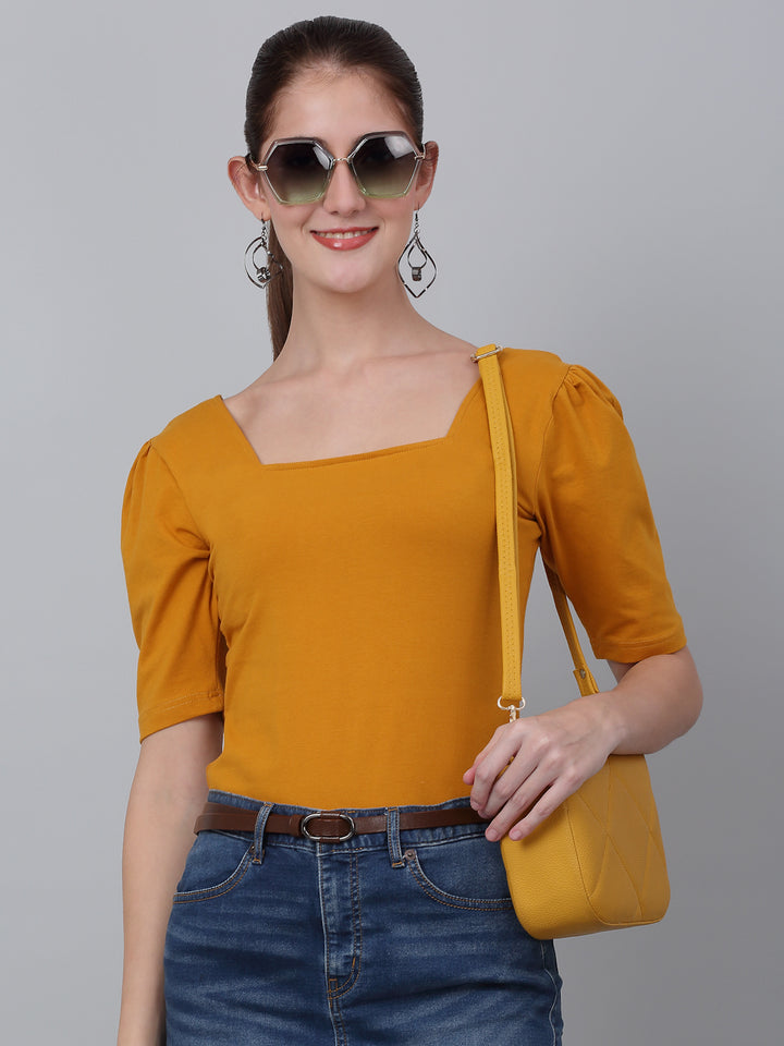 Square Neck Puffed Sleeve Crop Top