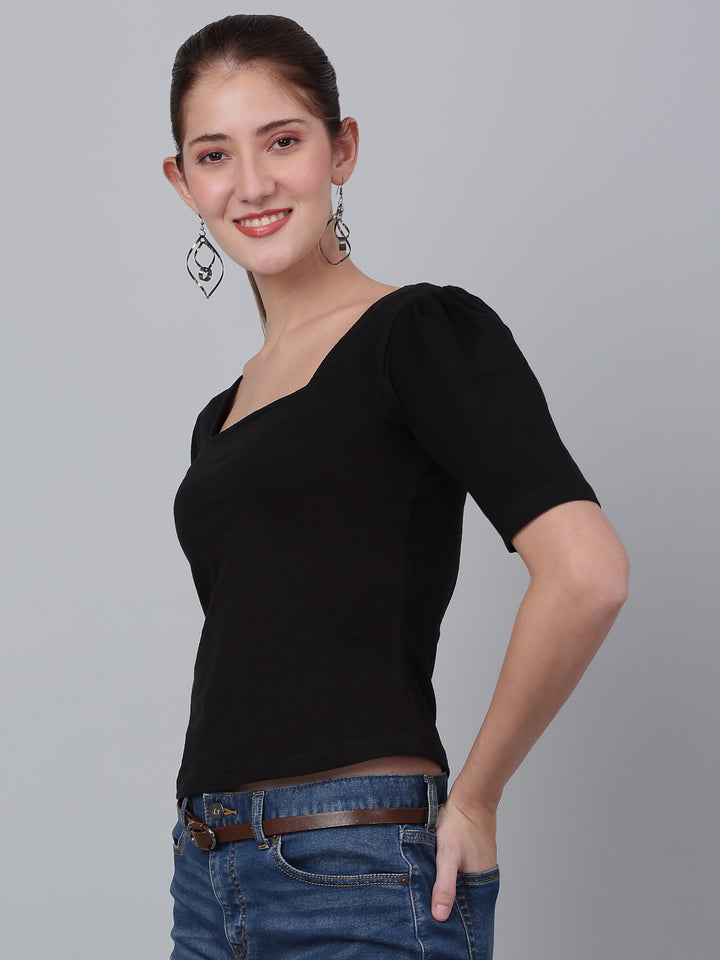 Square Neck Puffed Sleeve Crop Top