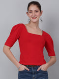 Square Neck Puffed Sleeve Crop Top