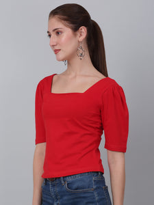 Square Neck Puffed Sleeve Crop Top