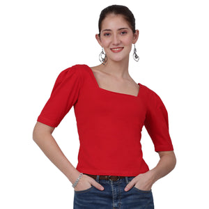 Square Neck Puffed Sleeve Crop Top