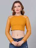 Slim Fit Mustrad Self Design Fitted  Crop Top