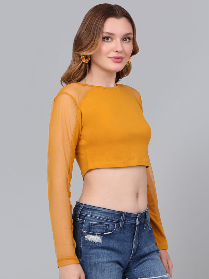 Slim Fit Mustrad Self Design Fitted  Crop Top