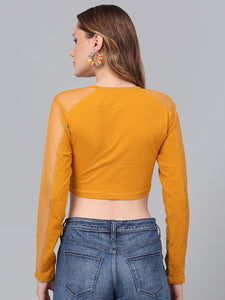 Slim Fit Mustrad Self Design Fitted  Crop Top