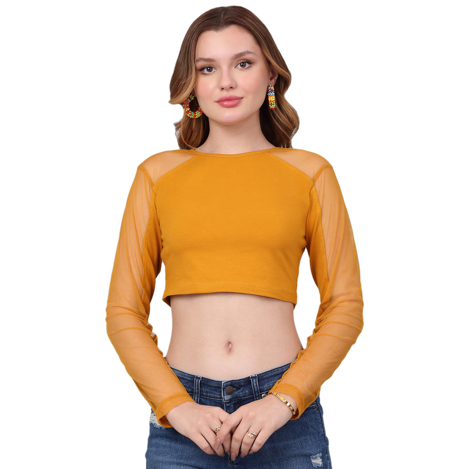 Slim Fit Mustrad Self Design Fitted  Crop Top