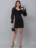 Bishop Cuff Sleeve Black Bodycon Mini Dress