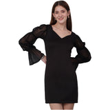 Bishop Cuff Sleeve Black Bodycon Mini Dress