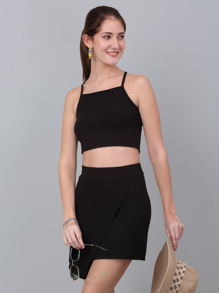 Black Solid Fitted Strapless Co Ord Set