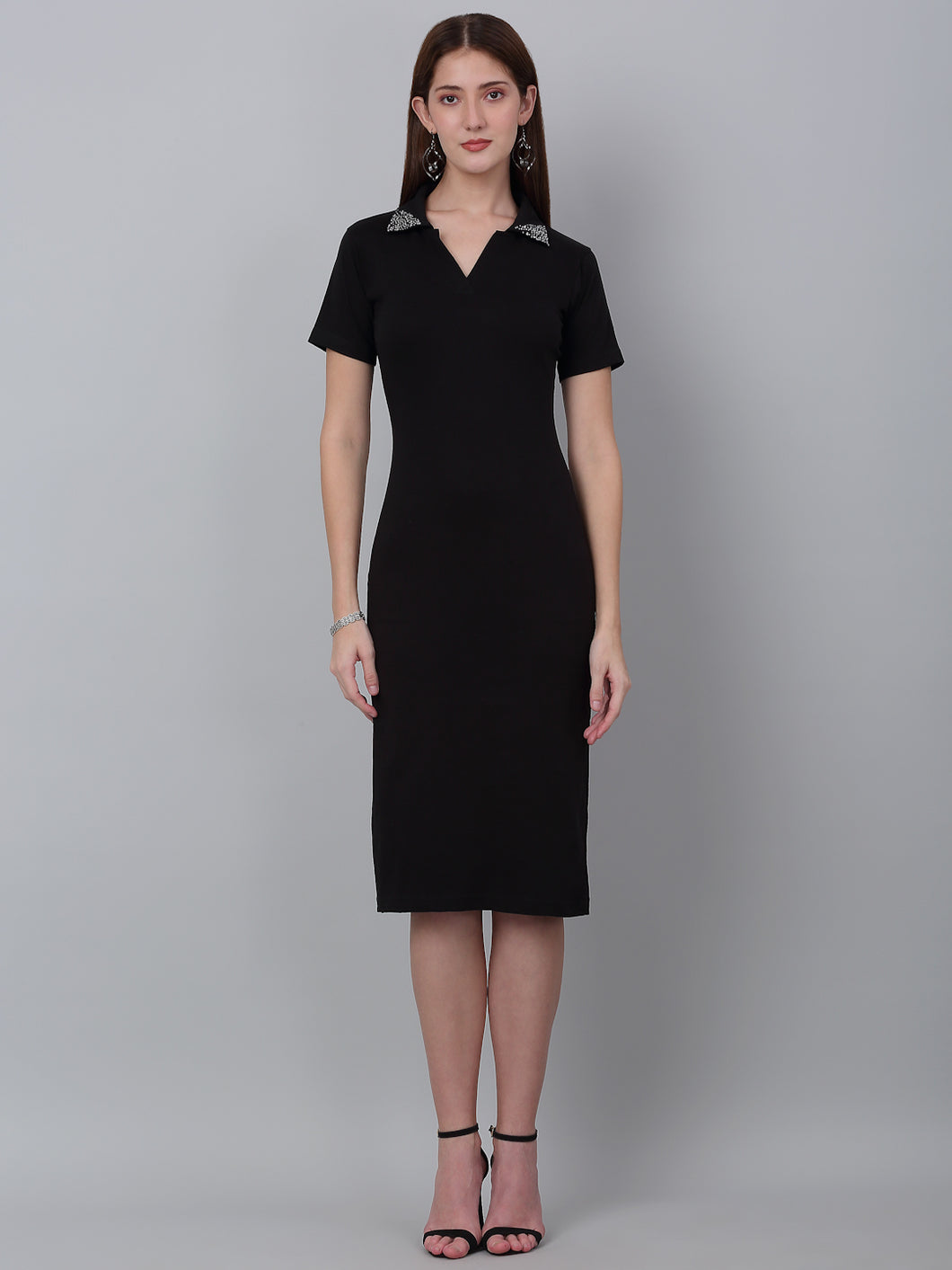 Shirt Collared Midi Bodycon Dress