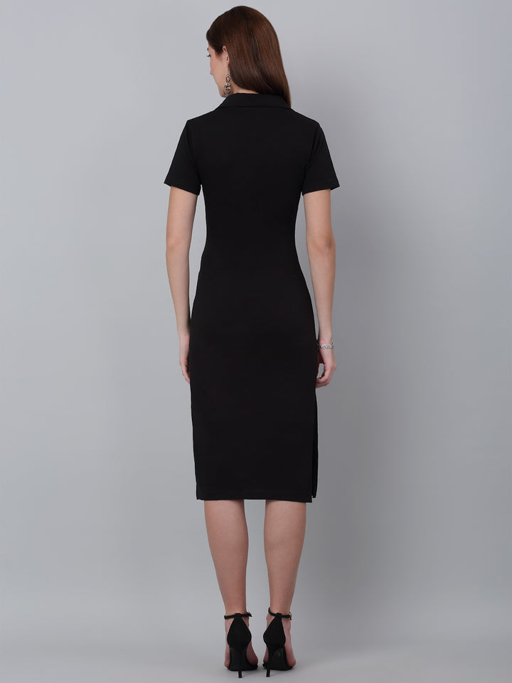 Shirt Collared Midi Bodycon Dress