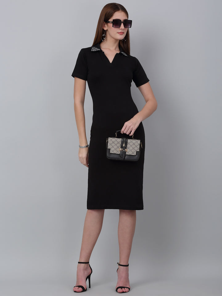 Shirt Collared Midi Bodycon Dress