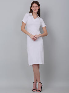 Shirt Collared White Midi Bodycon Dress